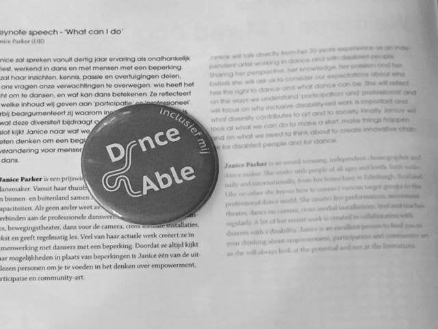 Badge and excerpt from Dance Able conference